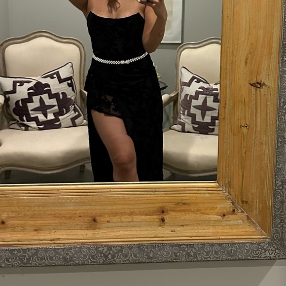 Showpo. Dresses & Skirts - Showpo Black Strapless Velvet Burnout Dress – Elegant Wedding Guest Look